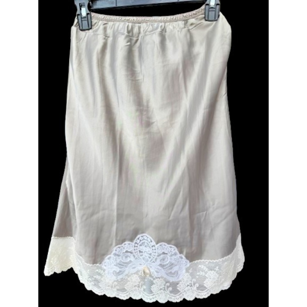 Vintage Christian Dior Satin Lace Midi Slip Skirt Slit Bow Feminine Romantic